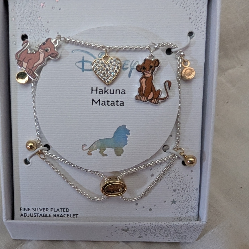 Disney Silver and Gold Lion King Charm Bracelet Set - Pink Simba Accents